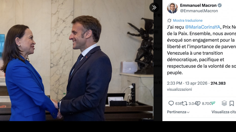 Machado incontra Macron che d&agrave; il suo sostegno alla transizione in Venezuela